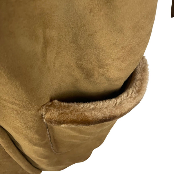 Medison Womens Brown Faux Suede Fur Trim Hooded Winter Coat  Casual Outerwear Sz