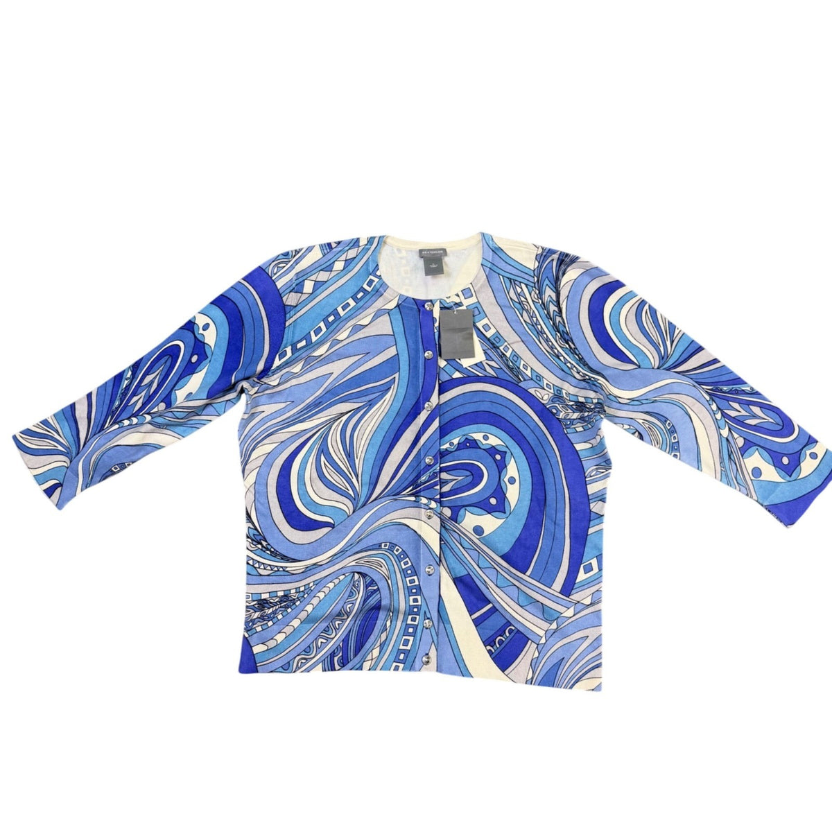 Ann Taylor Womens Blue Silk-Blend Abstract Button-Up Cardigan Size L