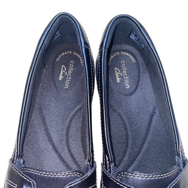 Clarks Women’s Black Leather Wide Fit Ashland Bubble Comfort Loafers Size 7.5W