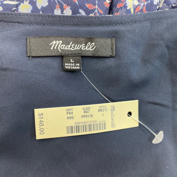 Madewell Womens Floral Midi Dress Blue Polyester Long Sleeve Size L New