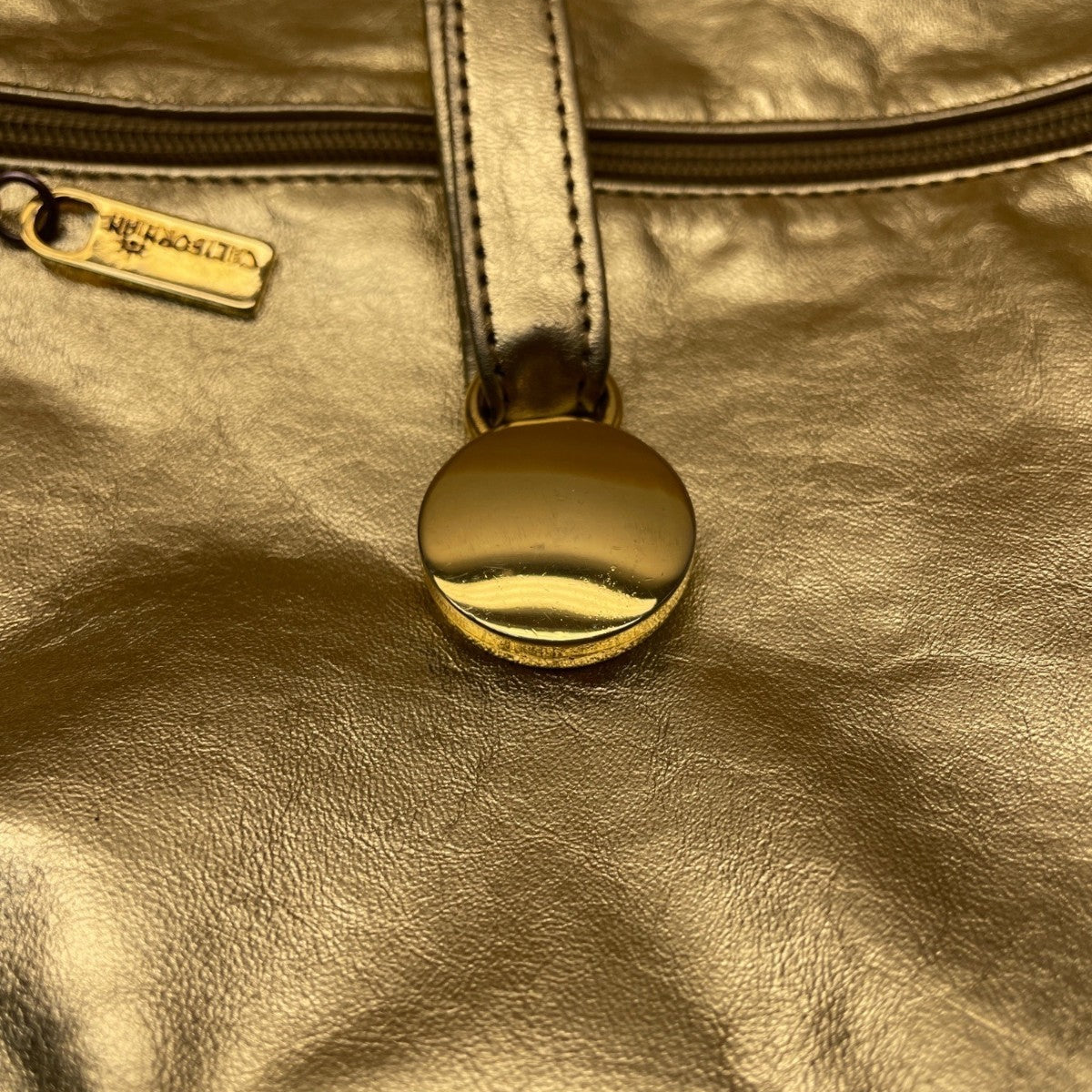 California Women’s Gold Leather Adjustable Strap & Snap Closure Shoulder Bag
