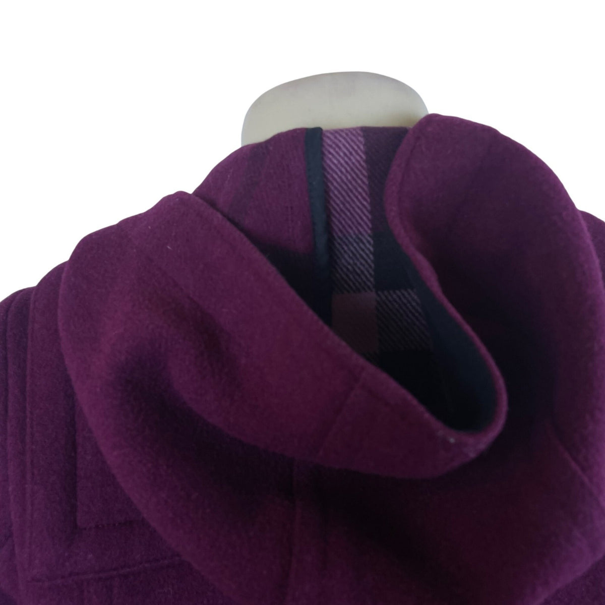 Women’s Magenta Plaid Wool Toggle Coat Hooded Classic Winter Size 8