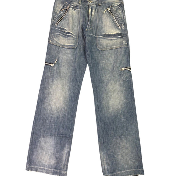 Jeans Mens Cargo Style Jeans Multiple Pockets & Zipper Accents Sz 38/52