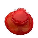 Red Womens Sheer Organza Wide Brim Hat With Ribbon Accent Elegant Style