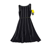 Sandra Darren Womens Black Polyester Belted A-Line Dress Size 8