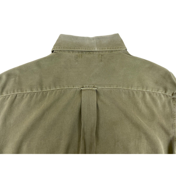 Alandales Men's Green Long Sleeve Button Up Silk - Cotton Pocket Shirt Sz M