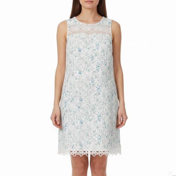 Elie Tahari Womens White Floral Lace Trim Sleeveless Dress Summer Size 8