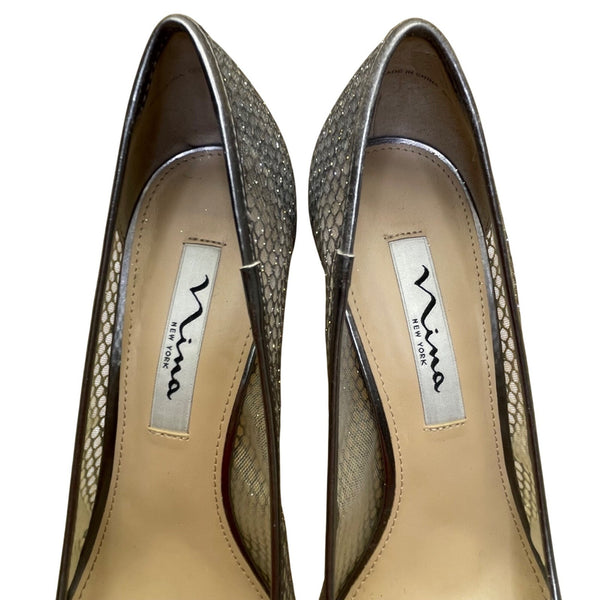 Nina New York Women’s Steel Met Foil Mesh Niley YY Pointed-Toe Heels Size 9.5M