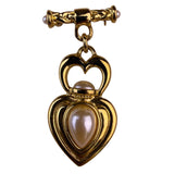 Jaclyn Smith Womens Gold Tone Brooch Dangle Heart Design Faux Pearl Accent
