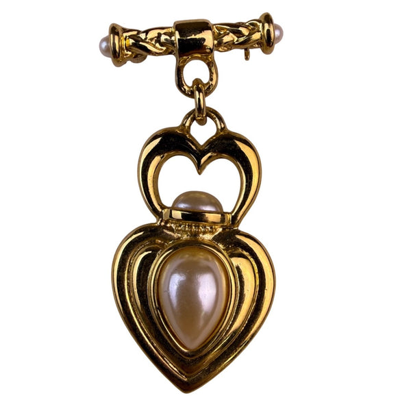 Jaclyn Smith Womens Gold Tone Brooch Dangle Heart Design Faux Pearl Accent