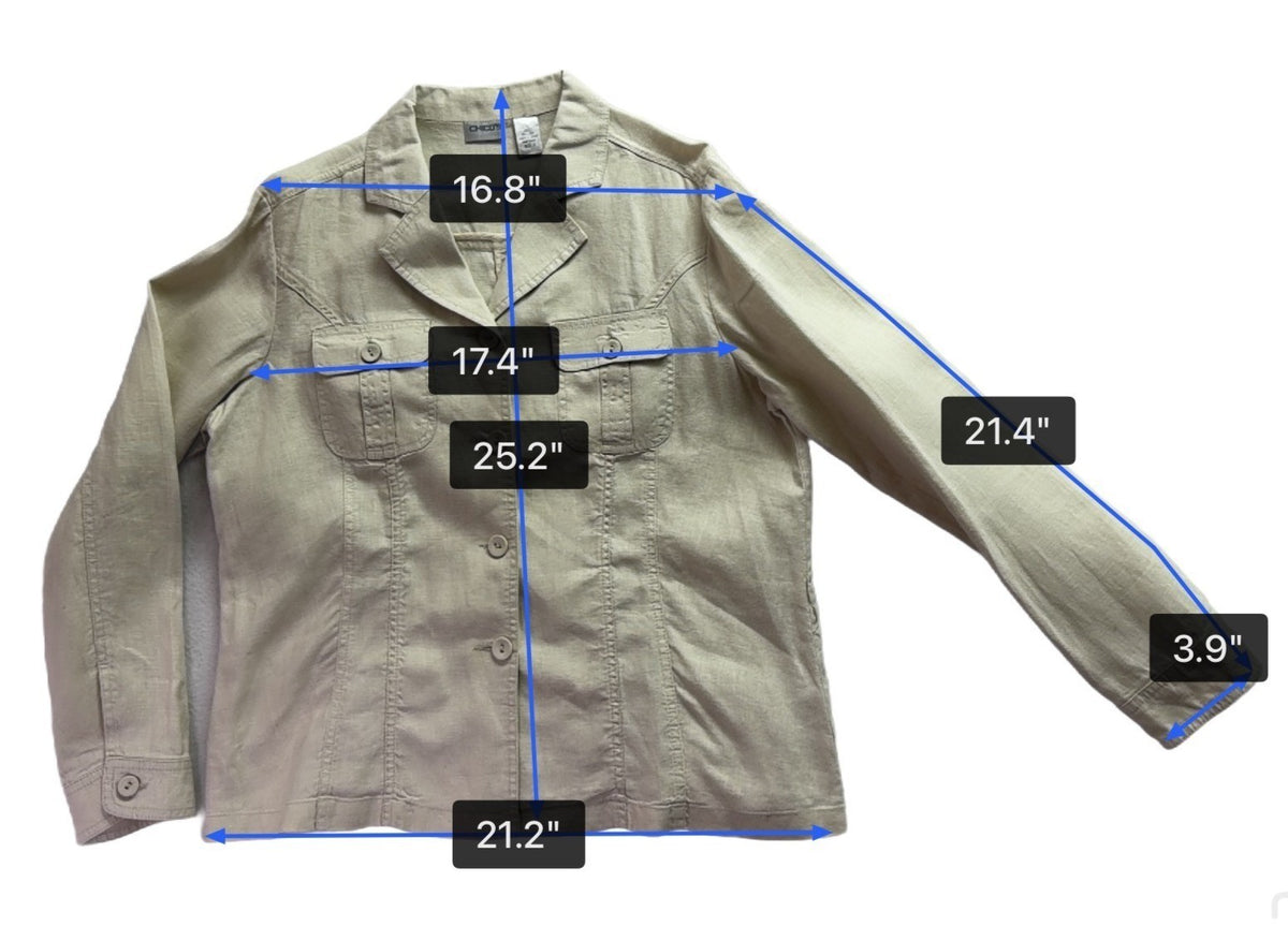 Chicos Womens Beige Linen Button-Up Jacket Two Pockets Casual Size 2