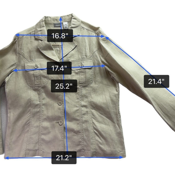 Chicos Womens Beige Linen Button-Up Jacket Two Pockets Casual Size 2