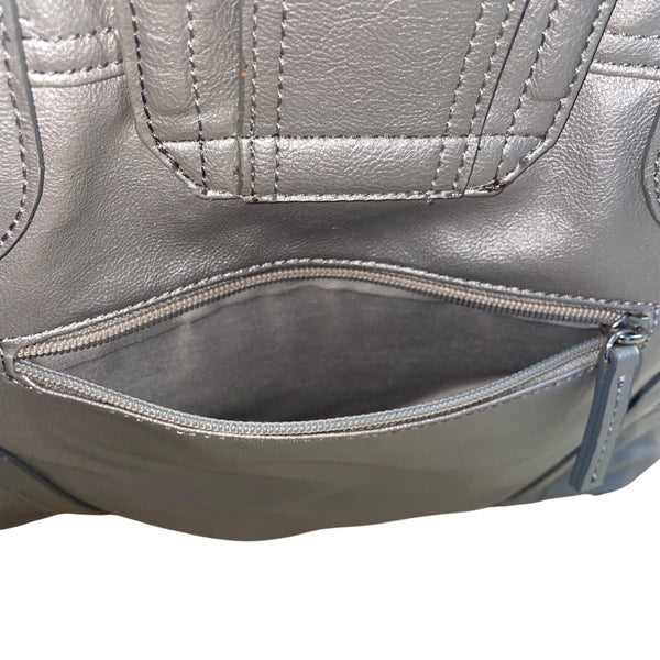 Apt. 9 Women’s Silver Faux Leather Top Strap Snap Closure Double Handle Tote Bag