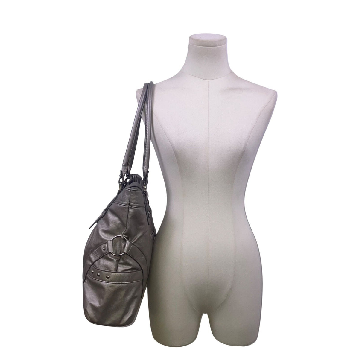 Apt. 9 Women’s Silver Faux Leather Top Strap Snap Closure Double Handle Tote Bag