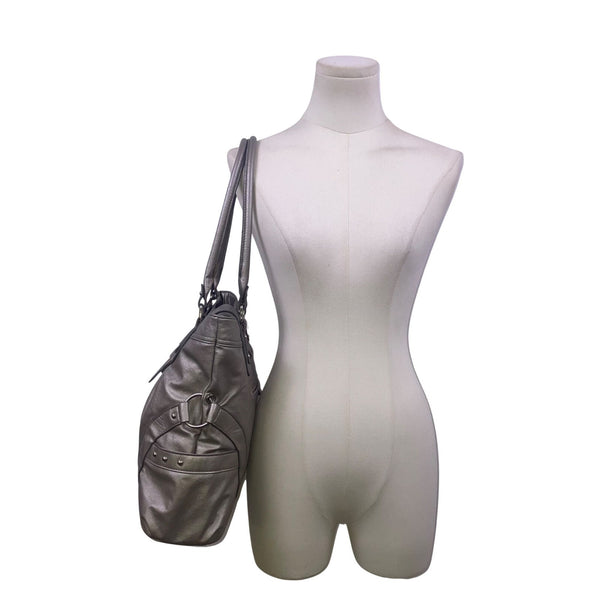 Apt. 9 Women’s Silver Faux Leather Top Strap Snap Closure Double Handle Tote Bag