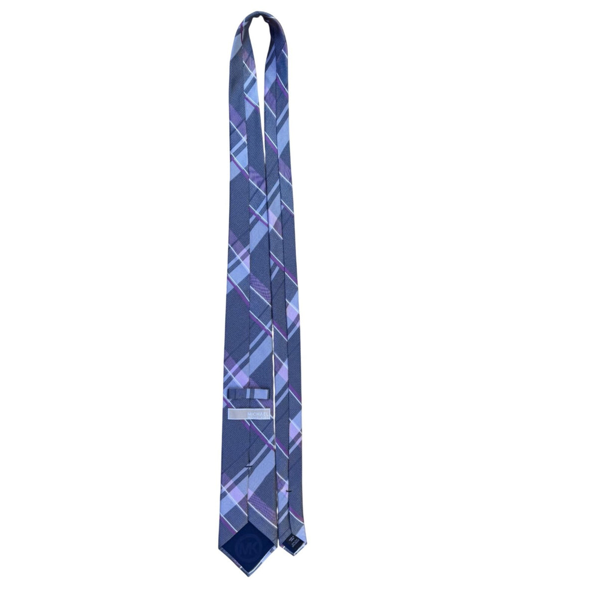 Michael Kors Mens Blue & Purple Plaid Silk Blend Neck Tie Elegant Business Style
