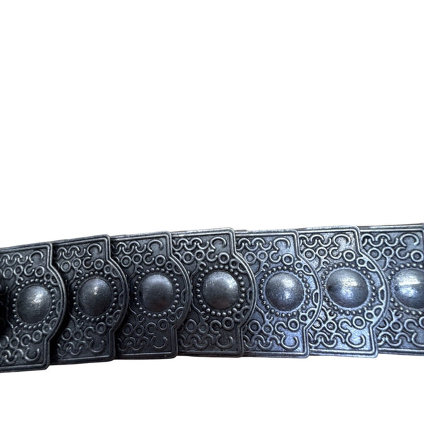 1980s Armenian Black & Silver Belt Metal Embellished Elastic Adjustable