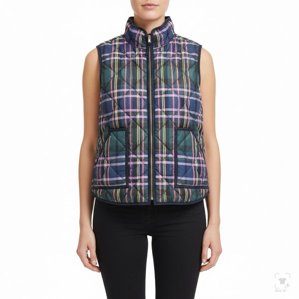 J.Crew Womens Multicolor Quilted Zip-Up Plaid Puffer Vest Size 2X