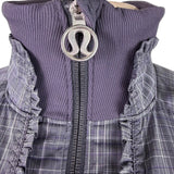 Lululemon Womens Gray Plaid Full-Zip Lightweight Jacket Ruffle Trim High Collar