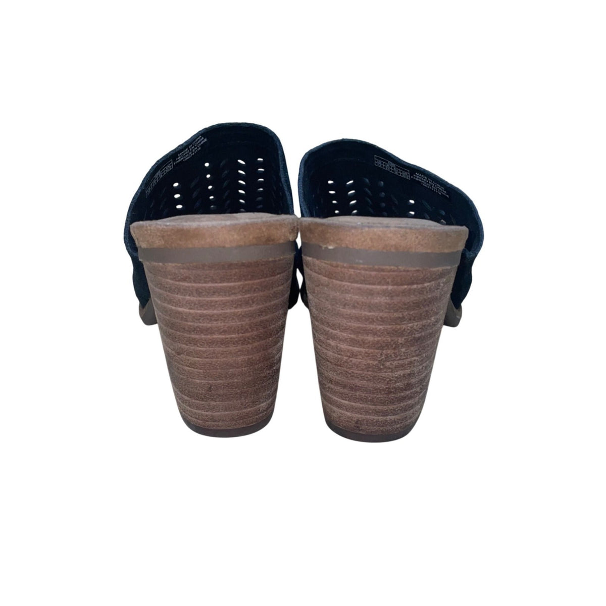 Toms Women’s Black & Brown Suede Laser-Cut Open-Toe Block Heel Sandals Size 7.5