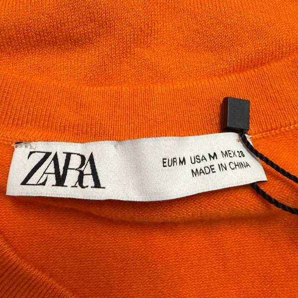 Zara Womens Orange Knit Sleeveless Sweater Viscose Blend Elastic Hem Size M