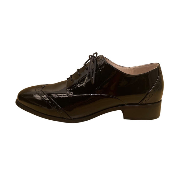 Kokko Women’s Black Patent Leather Oxford Lace Up Formal Brogue Shoes Size 7