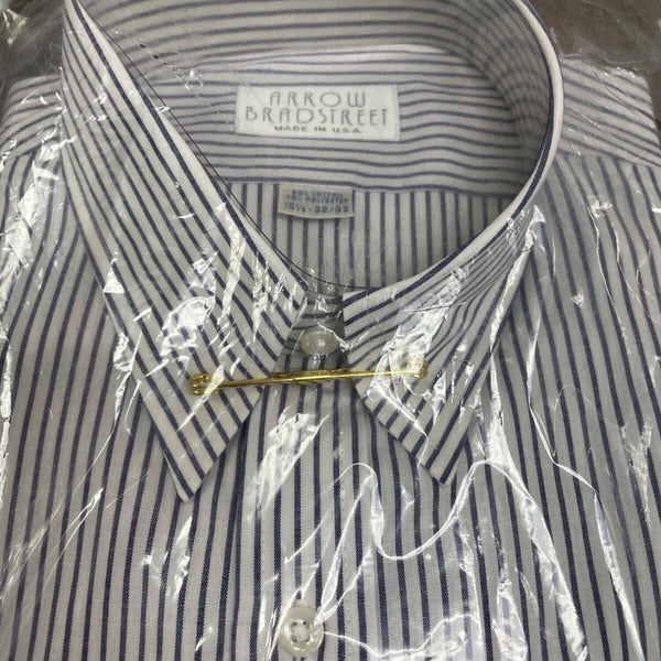 Vtg Arrow Bradstreet Mens Navy White Stripe Long Sleeve Shirt  Sz 15 1/2 - New