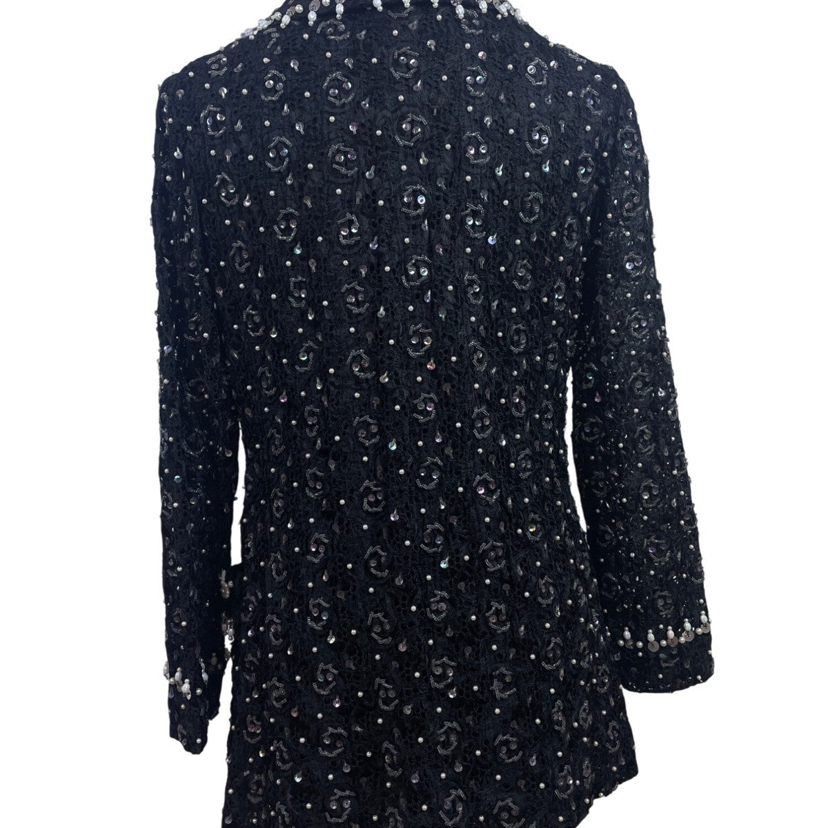 East Orient Womens Black Sequin & Pearl Embellished Jacket Size 8 Lightweight