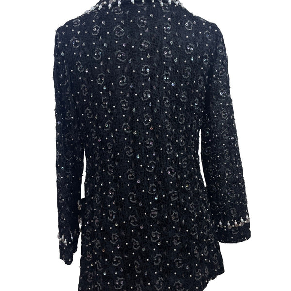 East Orient Womens Black Sequin & Pearl Embellished Jacket Size 8 Lightweight
