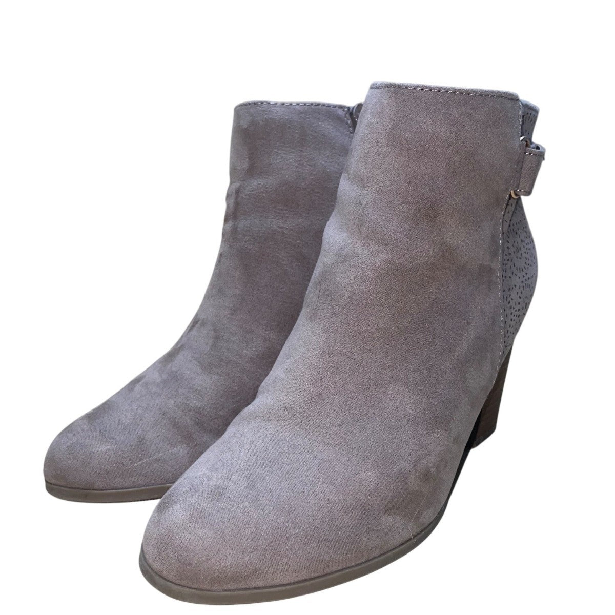 Lauren Conrad Women’s Taupe Faux Suede Block Heel Rose Hip Ankle Boots Size 8