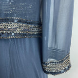 Jkara Women’s Navy Blue Beaded Sleeveless Evening Gown With Sheer Jacket Sz 12