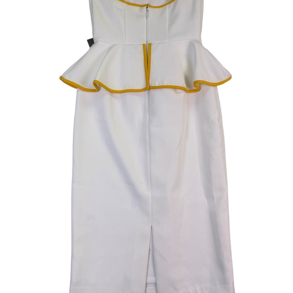 Eva Mendes Women’s White & Yellow Strapless Peplum Dress Petite Sz 0