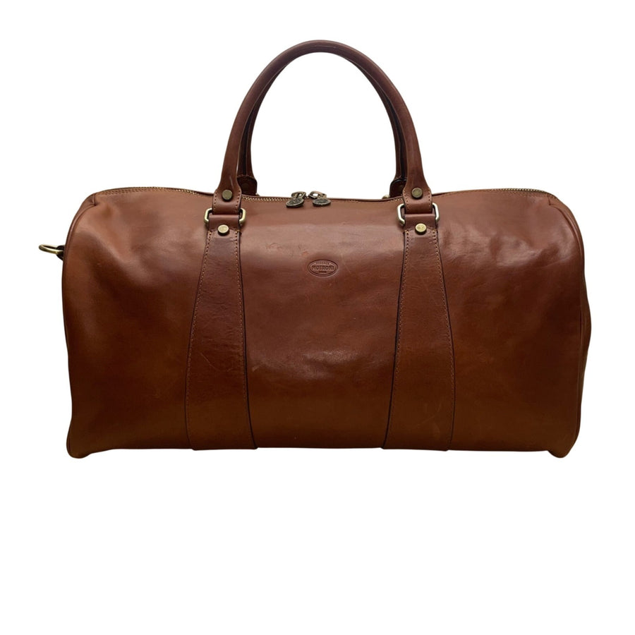 D&D Firenze Men’s Brown Leather Double Handles Shoulder Strap Travel Duffel Bag