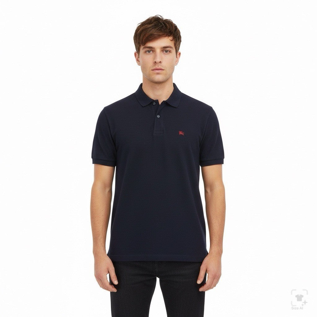 Mens Navy Blue Cotton Polo Shirt With Logo Embroidery Sz XL