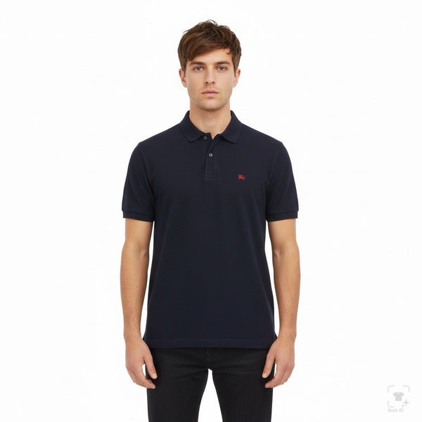 Mens Navy Blue Cotton Polo Shirt With Logo Embroidery Sz XL