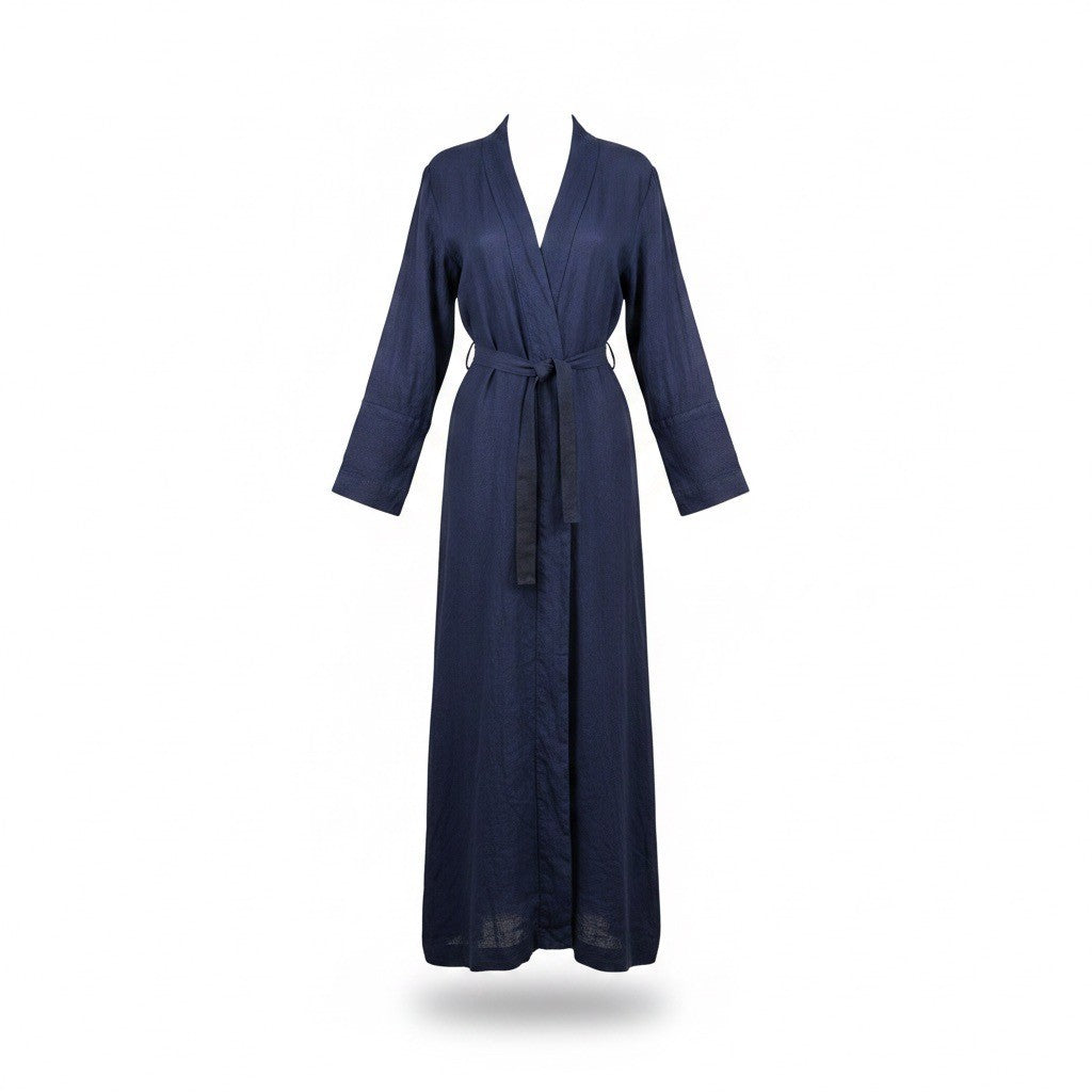 Zara Basic Womens Navy Cotton Long-Sleeve Maxi Wrap Dress With Tie Belt Sz  M