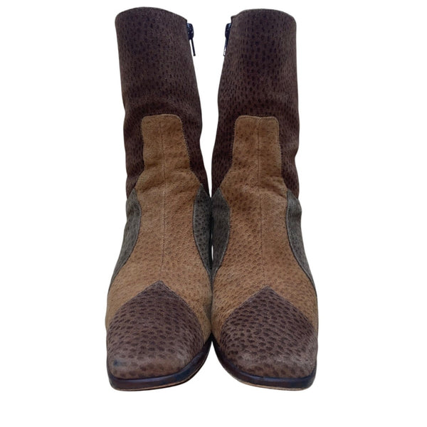 Chiarini Womens Brown & Tan Leather Mid-Calf Boots Block Heel Size 6