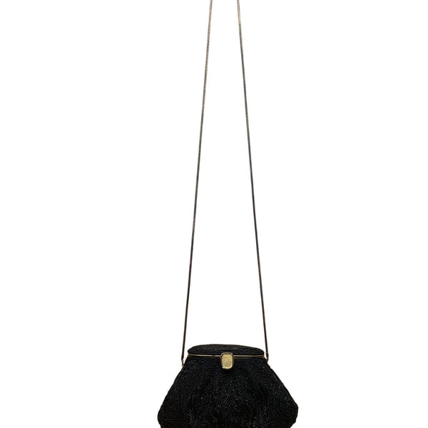 La Regale Women’s Black Beaded Gold Frame Clasp Shoulder Evening Bag