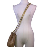 L.J.S Collection Women’s Beige Woven Gold Chain Strap Crossbody Bag