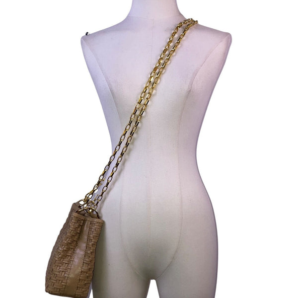 L.J.S Collection Women’s Beige Woven Gold Chain Strap Crossbody Bag