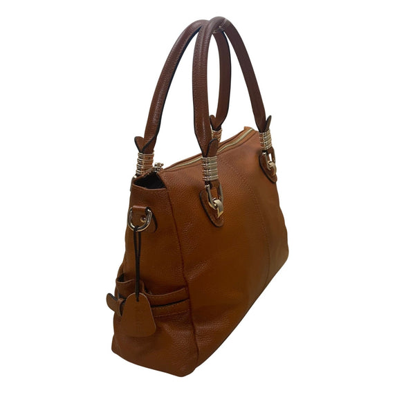 Kattee Women’s Brown Leather Structured Design Dual Handle Satchel Bag