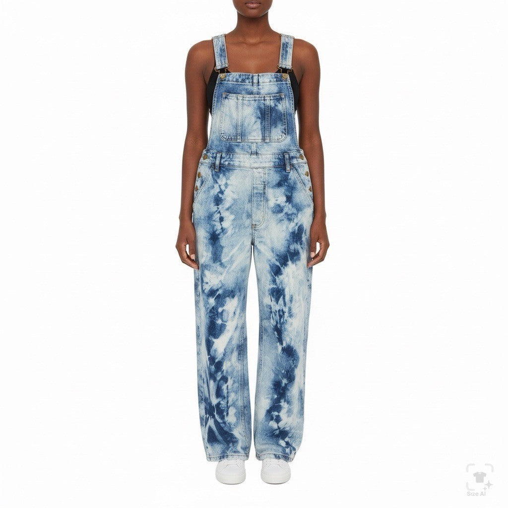 Anthropologie Womens Blue Cotton Blend Tie-Dye Denim Overalls Size 24 Petite