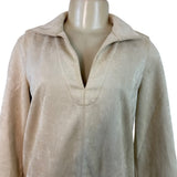 Tuckernuck Women's Beige Faux Suede 3/4 Sleeve Pullover Top Sz S
