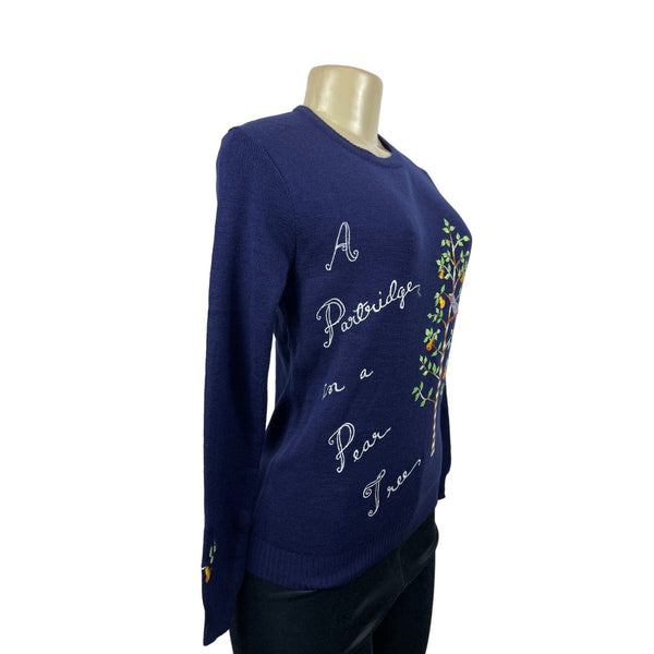 Cyn Totles Women's Dark Blue Pear Tree Design Sweater Sz M - NWT