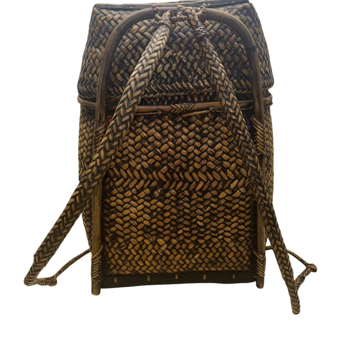 Vintage Brown Natural Woven Rattan Bamboo Frame Handmade Pasiking Backpack