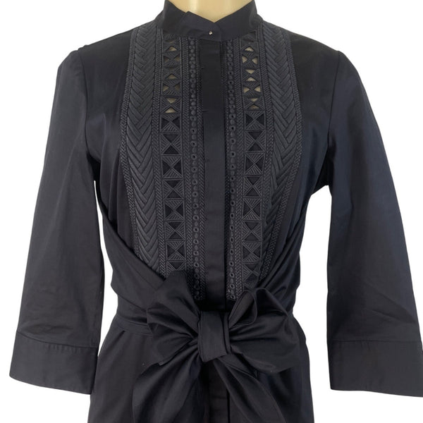 Elie Tahari Women’s Navy Blue Lace-Detail Dress With Bow-Tie Waist