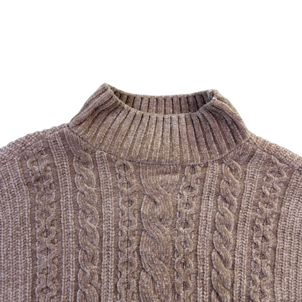 Rachel Zoe Womens Beige Cable Knit Cropped Turtleneck Sweater Size S