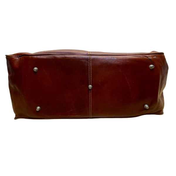 Kervan Leather Unisex Brown Embossed Camel Logo Double Handles Travel Duffel Bag