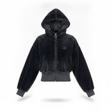 Puma Womens Black Polyester Hooded Fleece Zip-Up Cropped Jacket Size XS