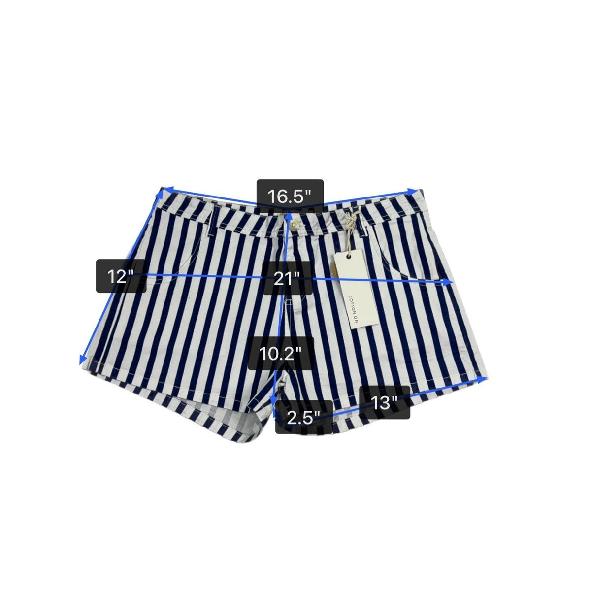 Cotton On Womens Blue & White Striped Cotton Blend High-Rise Casual Shorts Sz 10